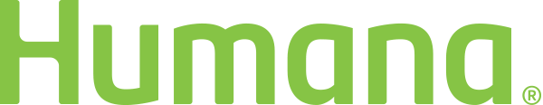 The image shows the logo of Humana, a health insurance company. The logo consists of the word 