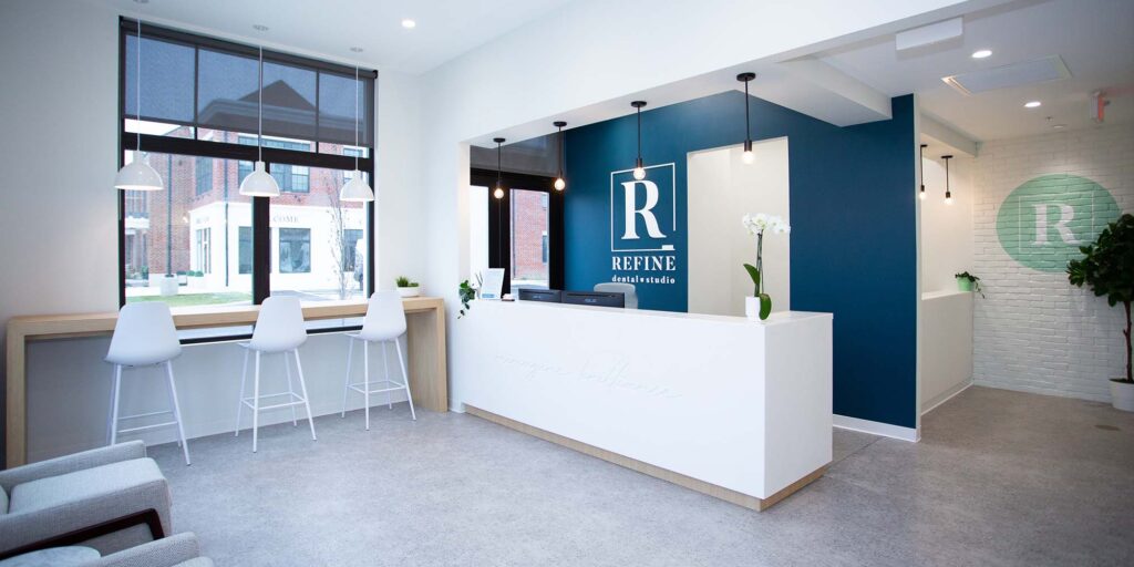 Front lobby of Refine Dental Studio in Lewis Center, OH.